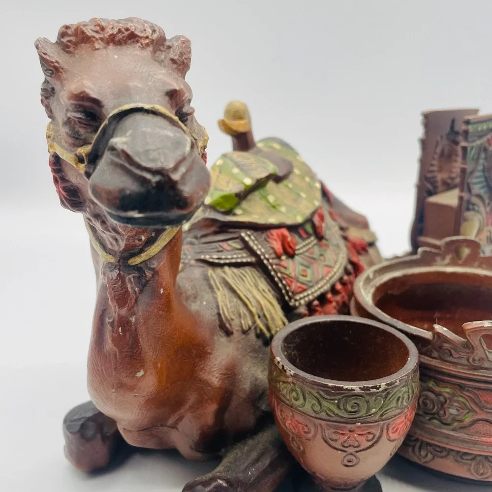 Judd Cast Iron Smoke Stand Match Holder Desk Table Top Camel Egypt‎ Pharaoh Face